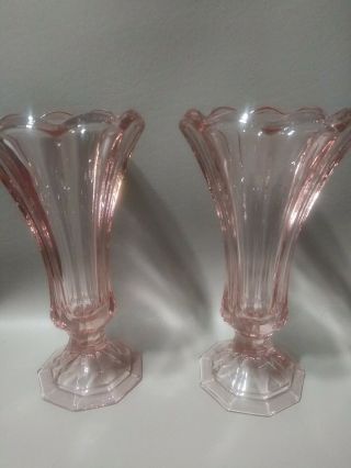 Vintage Fostoria Pink Glass 7 " Flower Vase Virginia Pattern Heavy Pressed Glass
