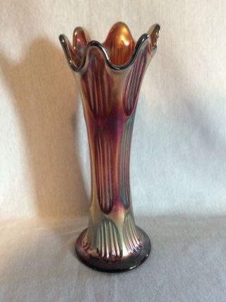 Diamond And Rib - Carnival Glass Swung Vase - 9 3/4” Tall