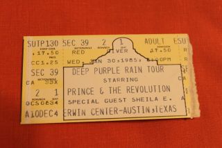 Prince 1985 Concert Ticket Stub Deep Purple Rain Tour Austin Texas