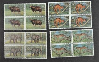 Thailand Stamps 1975 Set Wild Animals In Blocks Of 4 U/m (m50)
