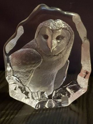 Large Signed And Labeled Mats Jonasson Barn Owl Full Lead Crystal Paperweight