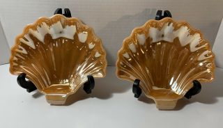Set Of 2 Peach Lusterware Clam Oyster Shell Fire King Anchor Hocking -