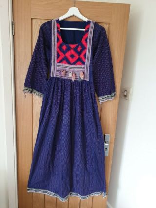 Vtg 70s 60s Afghan Dress Ethnic Indian Dress Kaftan Maxi S Embroidered Afghani