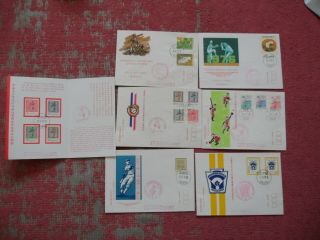 7 X China Taiwan First Day Covers Fdc And Stamps With Base Ball Interest