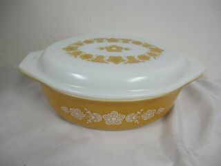 Vintage Pyrex Oval Casserole 2 1/2 Qt Butterfly Gold With Lid