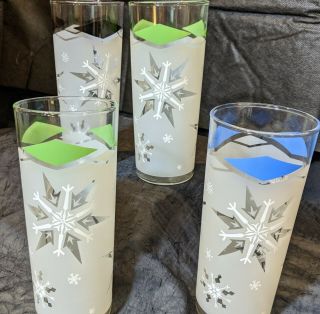 Vintage Frosted Snowflake Anchor Hocking 4 Tall Drinking Glasses 3 Colors