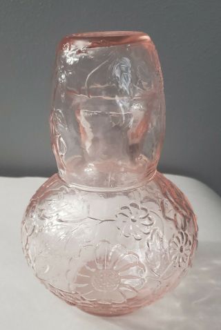 Vintage Pink Glass Tumble Up Bedside Water Carafe Tumbler Set 7.  5 "