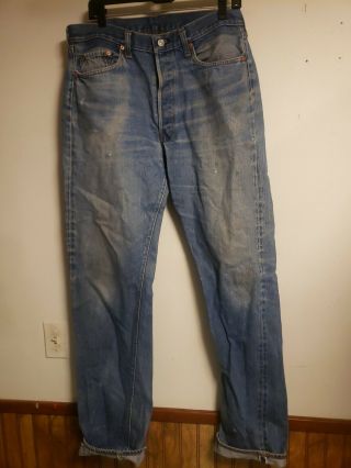 Vintage Levis 501 Button Fly Denim Jeans Shrink To Fit Redline 33 " W 36l