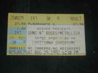 Guns N Roses Metallica 1992 Ticket Stub Louisiana Superdome August 29,  1992 Rare
