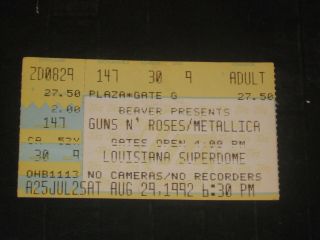GUNS N ROSES METALLICA 1992 TICKET STUB LOUISIANA SUPERDOME AUGUST 29,  1992 RARE 2