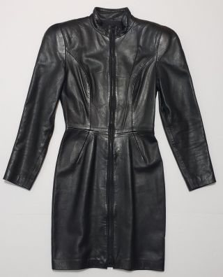 Vintage Michael Hoban North Beach Black Zip Leather Dress Size S