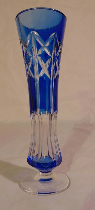 Val St Lambert Cobalt Blue Cut To Clear Crystal Bud Vase