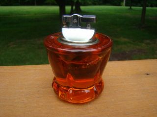 Vintage Viking Glass Persimmon Or Orange Curved Top Lighter