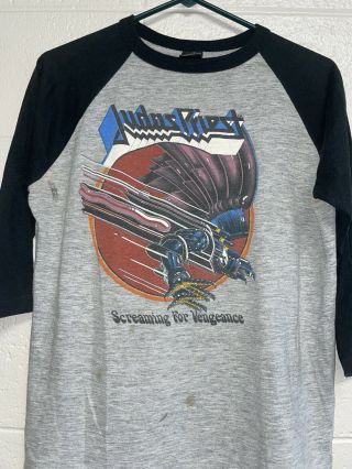 Vtg 80s Judas Priest Screaming For Vengeance Tour 82 - 83 3/4 Jersey T - Shirt Large