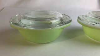 Two Vintage Pyrex 080 Glass Mini Casseroles Lime Green 8oz With Lids 980 - C