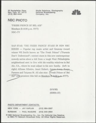 Will Smith Fresh Prince of Bel Air 1990 NBC TV Cast Promo Photo 2