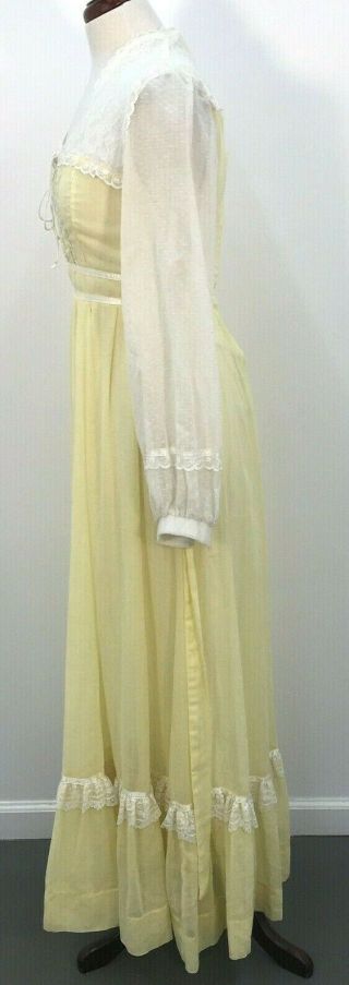 VTG 70s Gunne Sax Yellow White Lace Boho Prarie Maxi Dress Womens Sz 11 3