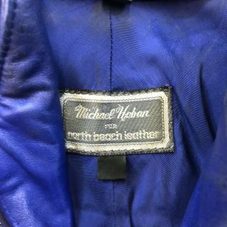 VTG MICHAEL HOBAN NORTH BEACH LEATHER WOMEN MEDIUM BLUE FULL ZIP DRESS EUC 2