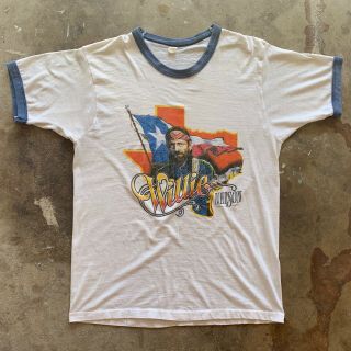 80s Vintage Willie Nelson Ringer T - Shirt Men Sz S - M Distressed Paper Thin 70s