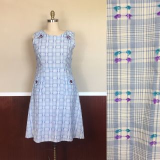 Vintage 1960s Plus Size Light Blue Dress Waist 37