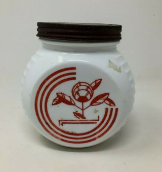 Vintage Anchor Hocking Vitrock Grease Jar Red White Tulip Kitchen