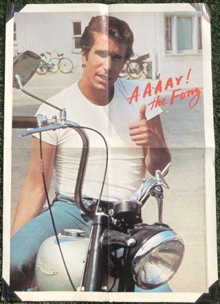 Vintage The Fonz Fonzie Happy Days Poster Motorcycle 1976 24 X 17