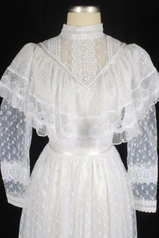 VTG 80s GUNNE SAX Romantic White Lace Dress Wedding Gown w/Ruffles & Satin 2