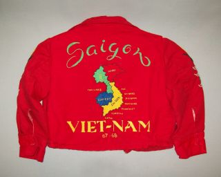Old Vtg 1960s Vietnam War Childs Souvenir Jacket 1968 - 69 Embroidered Map Tiger