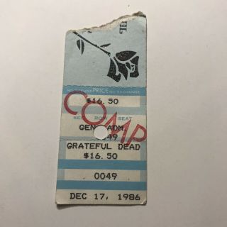 Grateful Dead Oakland Coliseum California Concert Ticket Stub Vintage Dec 1986