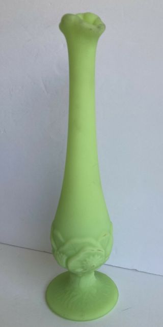 Fenton Art Glass Green Satin Water Lilly Bud Vase 10”