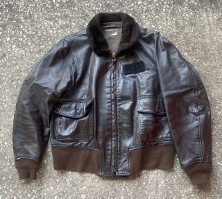 Vintage 70s 80s Usn Brown Goatskin Leather G - 1 Flight Bomber Jacket Size 48 Usa