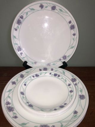 4 Corelle Simply Spring 10 1/4 " Dinner Plates 3 Bread And Butter Purple Floral