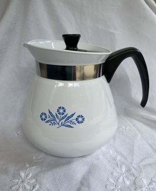 Vintage Corning Ware Kettle 2 Quart 8 Cup Coffee Tea Pot Cornflower Blue