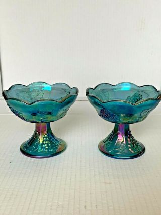 Indiana Carnival Glass Iridescent 2 Harvest Blue Candle Holder