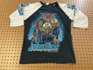Small Vtg 80s Judas Priest Rock Hard Ride Tour Raglan 50/50 T - Shirt Canada