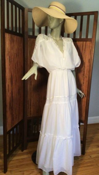 Vintage 1970s Gunne Sax Style White Maxi/long Dress Sz 5 Wedding Boho Prairie