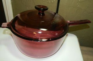 Pyrex Vision Ware By Corning Cranberry Cookware 2.  5 L Saucepan Pot W/ Lid Usa