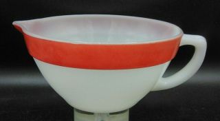 Vintage Retro Fire King Milk Glass Batter Bowl W/ Red Band Stripe 4 Qt