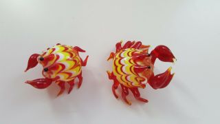 Set Of 2 Rare Unique Lenox Art Glass Miniature Ocean Sea Crabs Red Yellow White