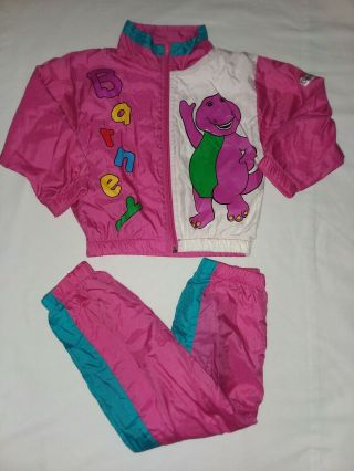 Vintage 1992 Lyons Group Barney Baby Bop Nylon Windsuit Jacket Pants Child 4t