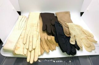 7 Antique/vint Gloves - 3 Long Kidskin,  1 Lace,  3 Short Leather Size 6,  6.  5,  8,  L