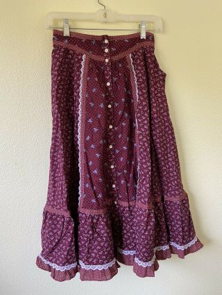 Vtg Gunne Sax By Jessica Burgandy Floral Lace Prairie Skirt Girls Size 11 (c11)