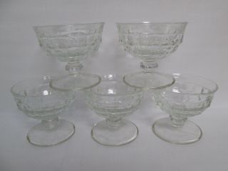 Vintage Set Of 5 Clear Cubist Indiana Glass Colony Whitehall Ice Cream Dishes