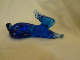 Rare Viking Glass Rabbit Bunny Figure Hand Blown Cobalt Blue Mcm Retro Modern