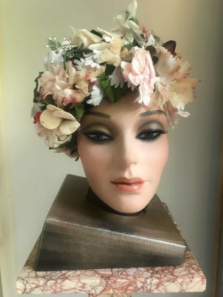 Vintage Signed Christian Dior Flower Hat 1950 
