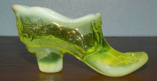 Fenton Yellow Vaseline Opalescent Glass Victorian Style Shoe Slipper