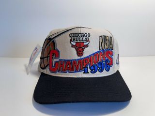 Vintage Logo Athletic Chicago Bulls 96 Championship Snapback Hat Cap Jordan Nba