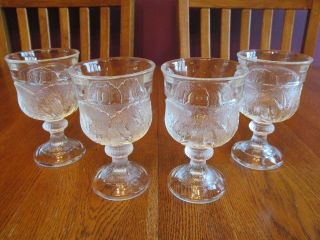 4 Vintage Indiana Glass Clear Pebble Leaf Wine Juice Glasses 6 Oz