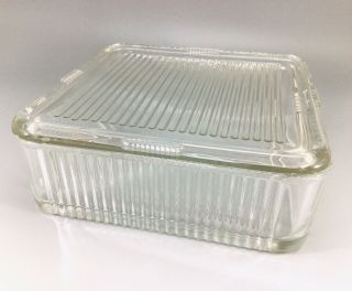 Vintage Large 8.  5” Square Federal Glass Ribbed Refrigerator Dish