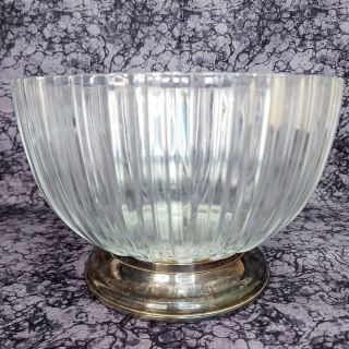Fine Crystal Large Serving Bowl Silver Plate Base Made In Italy Godinger
